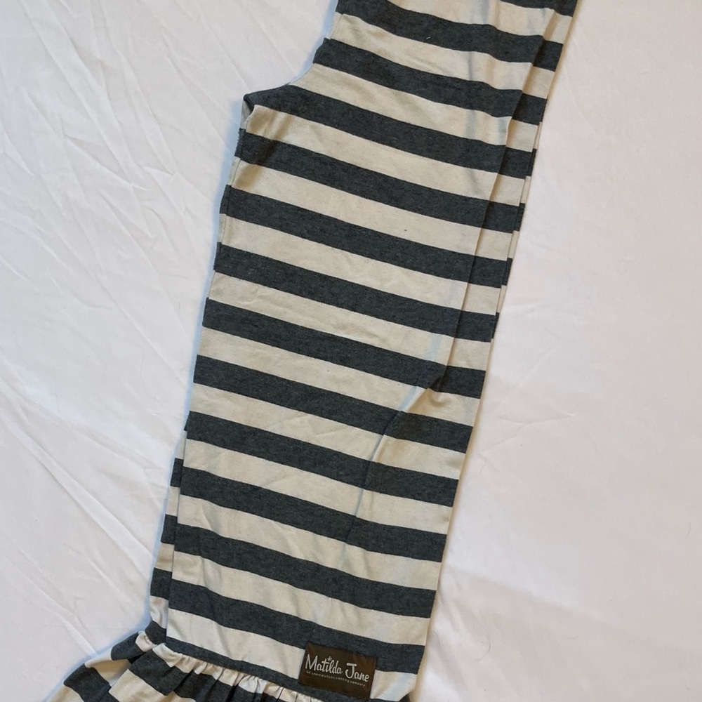 Matilda Jane Kids Leggings - Charcoal and Cream Stripes